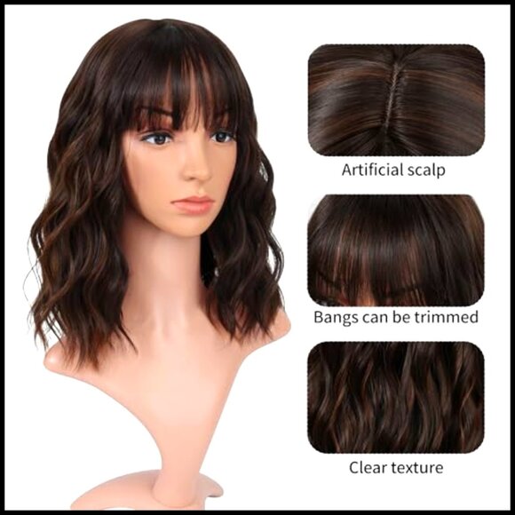 Synthetic Bob Wig Wavy Curly Shoulder Length Cosplay Party Wear Adjustable main image 5